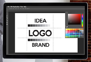 ブランド力を高めるロゴ作成のプロセスを示すイメージ。コンセプトの決定、デザイン案の作成、選定、修正など。